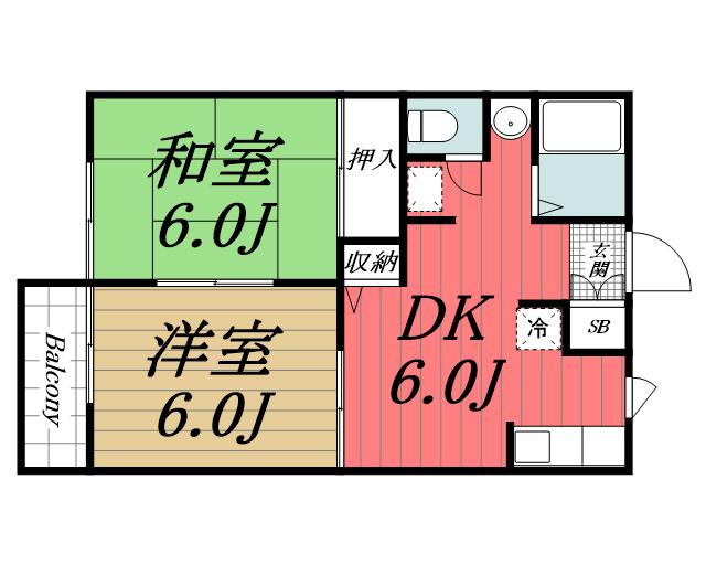 パークハイム(2DK/2階)の間取り写真