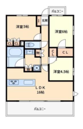 ヴェリテ鳳(3LDK/2階)の間取り写真