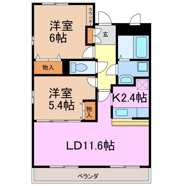 ガーデニングヒルズ神の倉II(2LDK/1階)の間取り写真