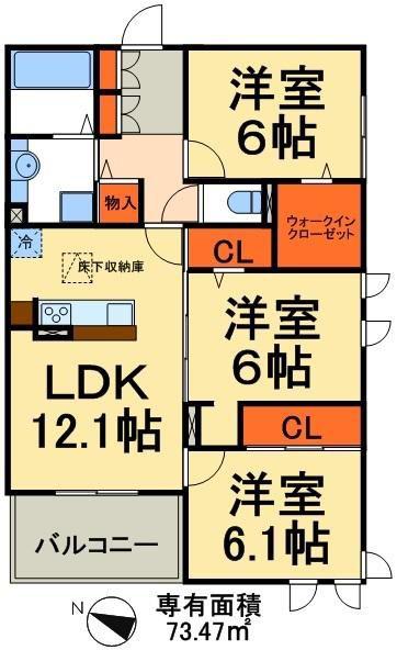 アンプルール(3LDK/1階)の間取り写真