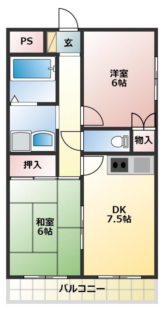 井上マンションII(2DK/3階)の間取り写真