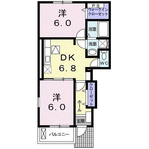 オルバス(2DK/1階)の間取り写真