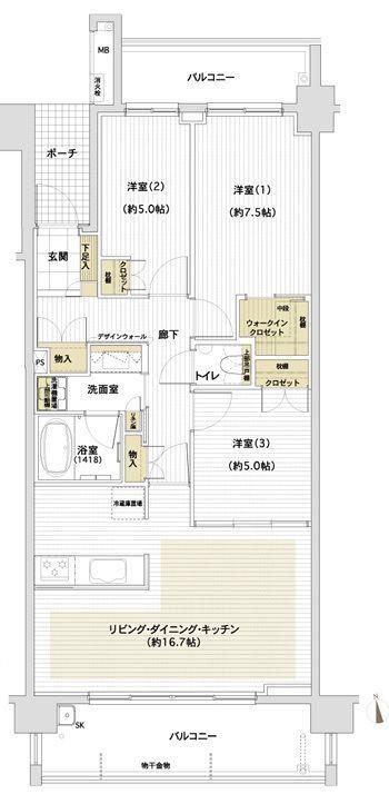 LEON篠崎 Ⅰ棟(3LDK/1階)の間取り写真
