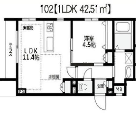 ATERIA(1LDK/1階)の間取り写真