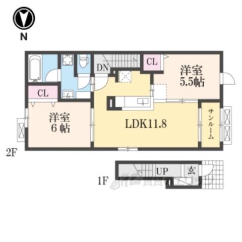 ブリアン オーブ1(2LDK/2階)の間取り写真