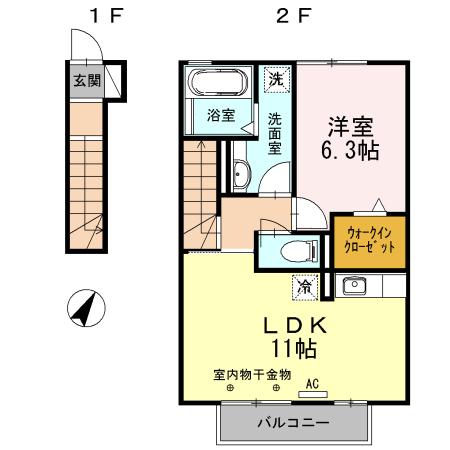 ウィル孝永(1LDK/2階)の間取り写真