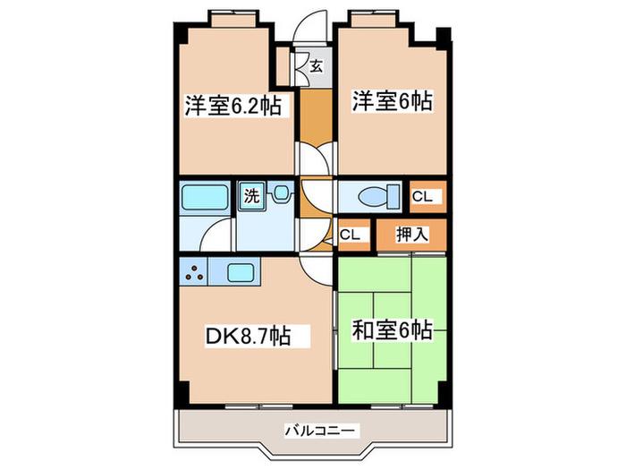 エステートワン(3DK/3階)の間取り写真