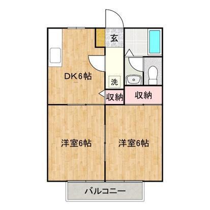サンライフ神辺 B棟(2DK/2階)の間取り写真