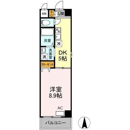 セレッソ千成(1DK/2階)の間取り写真