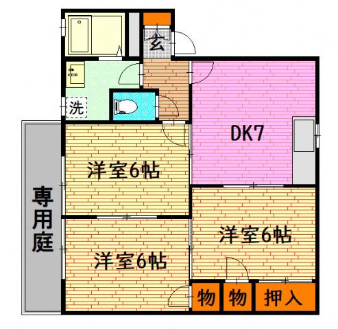 インターコーポ大朝(3DK/1階)の間取り写真