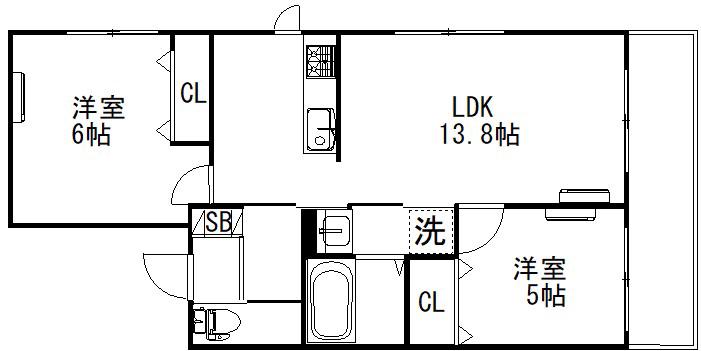 サンクトゥスコート上馬(2LDK/2階)の間取り写真