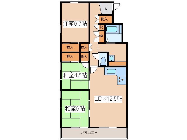 リバーサイドKITAHARAII(3LDK/2階)の間取り写真