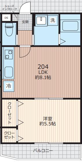 エベラ大倉山(1LDK/2階)の間取り写真