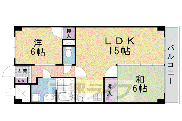 東野第一グリーンハイツ山科(2LDK/5階)の間取り写真