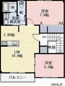 BLUEWOOD(2LDK/2階)の間取り写真