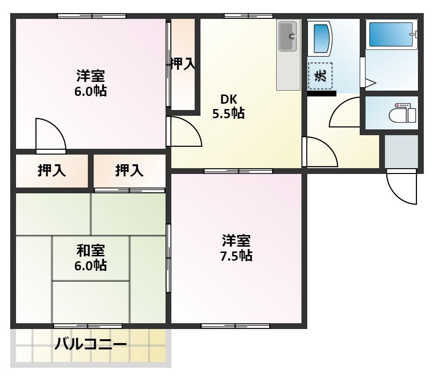 コートハウス(3DK/2階)の間取り写真