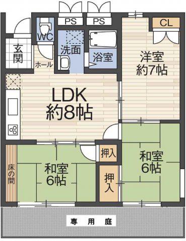 ヴィラ千代田(3LDK/1階)の間取り写真