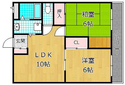 ハーモニーライフ春日(2LDK/4階)の間取り写真