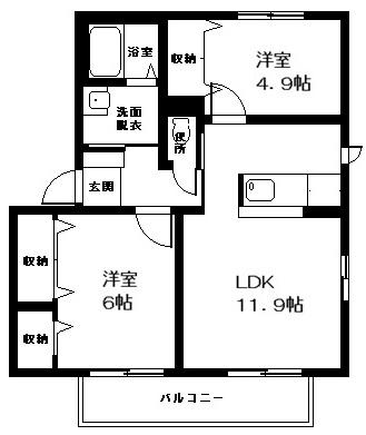 シャーメゾンパルボーヌ B棟(2LDK/1階)の間取り写真
