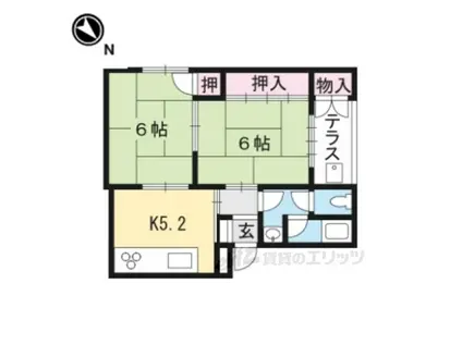 マンションかどわき(2DK/1階)の間取り写真