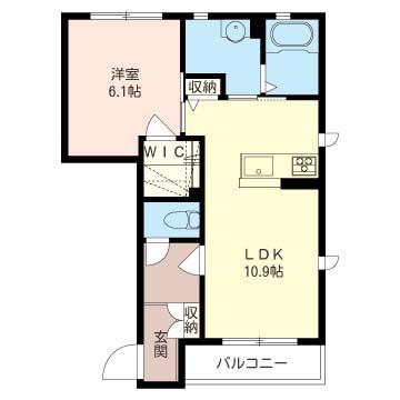 ソレアードA棟(1LDK/1階)の間取り写真