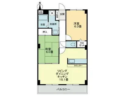 フォブールトロワやくりB(2LDK/2階)の間取り写真