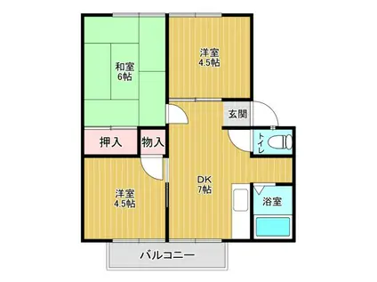 ウィンディアA棟B棟(2LDK/2階)の間取り写真