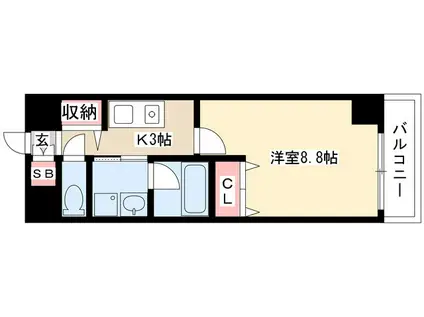 ニューシティアパートメンツ円上町(1K/9階)の間取り写真