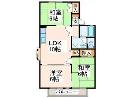 レーベンカーサ B棟(3LDK/2階)の間取り写真