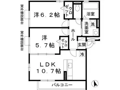 リヴィエール諏訪森(2LDK/3階)の間取り写真