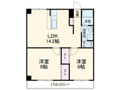 レジデンス横浜鶴見(2LDK/2階)の間取り写真