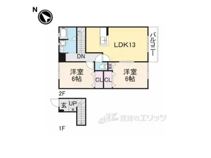 ボナールゲート1(2LDK/2階)の間取り写真