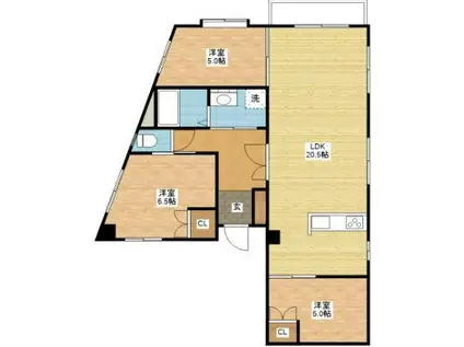 レジデンス螢茶屋(3LDK/3階)の間取り写真