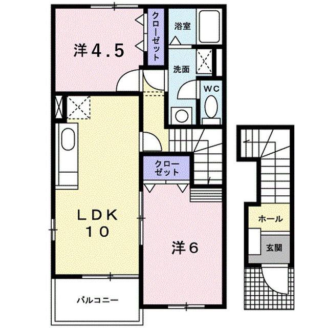 アップヴィレッジA(2LDK/2階)の間取り写真