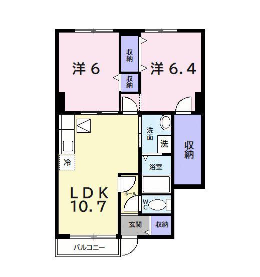 アヴニールII(2LDK/1階)の間取り写真