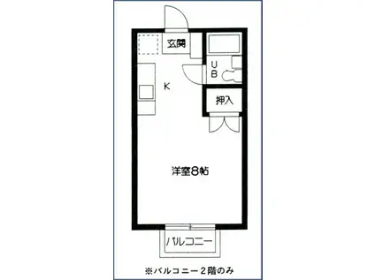 グランドハイツA(ワンルーム/2階)の間取り写真