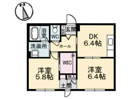 カリーノスクエア(2DK/1階)の間取り写真