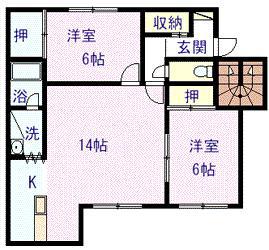 ベルフラワーB棟(2LDK/2階)の間取り写真