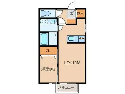 グランドールシャトーC棟(1LDK/1階)の間取り写真