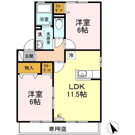 ロイヤルガーデンミルフィーF棟(2LDK/1階)の間取り写真