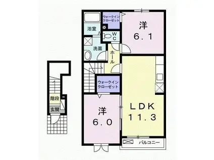 プラシード柿の木坂(2LDK/2階)の間取り写真