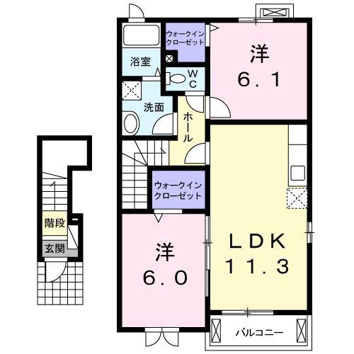 マーヴェラス・ヴィラA(2LDK/2階)の間取り写真