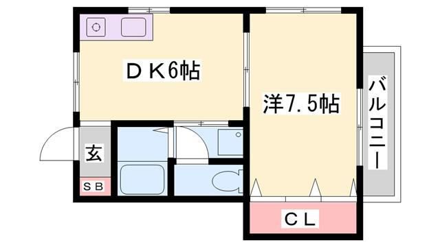 西蒲田ハイツ(1DK/1階)の間取り写真