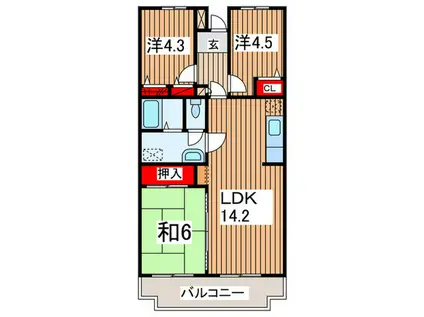 グランシャリオ千間台(3LDK/1階)の間取り写真