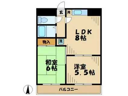 グリーンハイム瓜生(2LDK/3階)の間取り写真