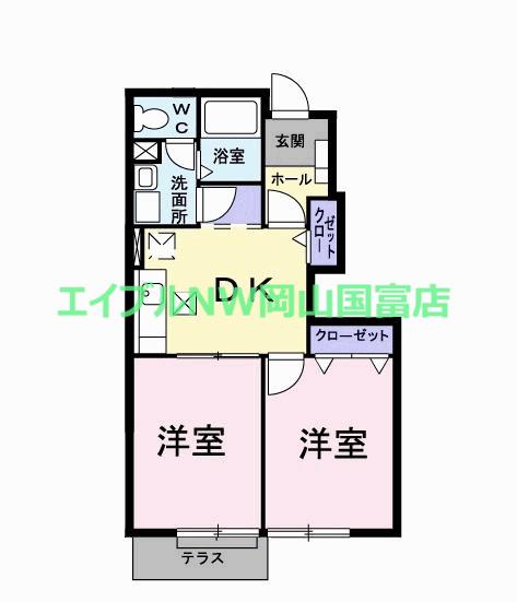 ラフィーネAYAA棟(2DK/1階)の間取り写真