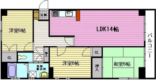 第2山幸マンション(3LDK/2階)の間取り写真
