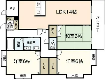 恵夢六番館(3LDK/3階)の間取り写真