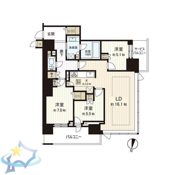 ONE札幌ステーションタワー(3LDK/14階)の間取り写真