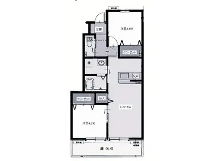 アンリコートII(2LDK/1階)の間取り写真